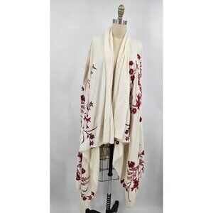 Biya Johnny Was Red Floral Embroidered Open Sweater Womens S Kimono Cardigan LS
